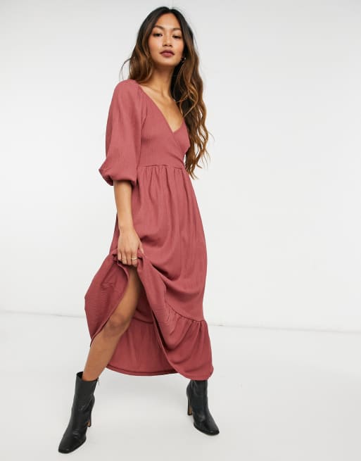 Mango Robe mi-longue effet cache-cœur Framboise ASOS