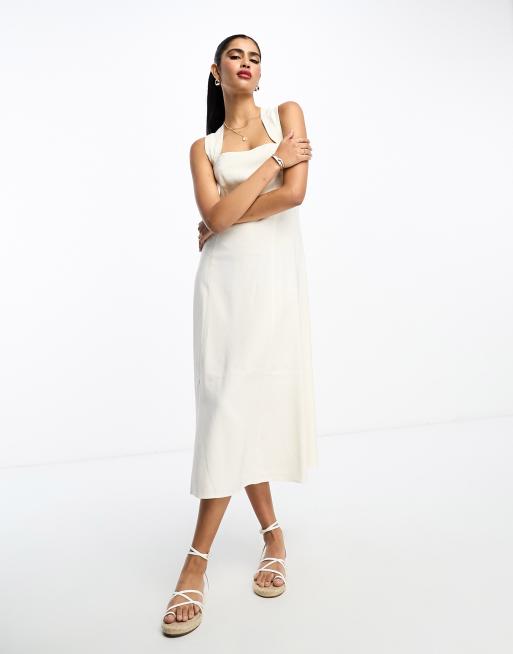 Mango Robe mi longue en satin Blanc ASOS