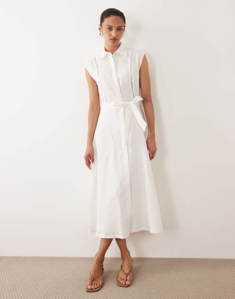 Mango - Robe mi-longue sans manches 100 % lin - Blanc - view 1