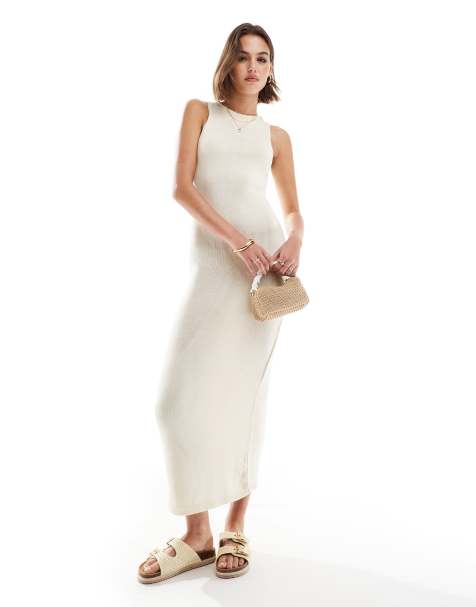 Mango - Robe mi-longue sans manches en maille - Blanc - view 1