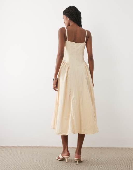 Mango - Robe mi-longue structurée à bretelles en coton majoritaire - Crème, 4 de 4