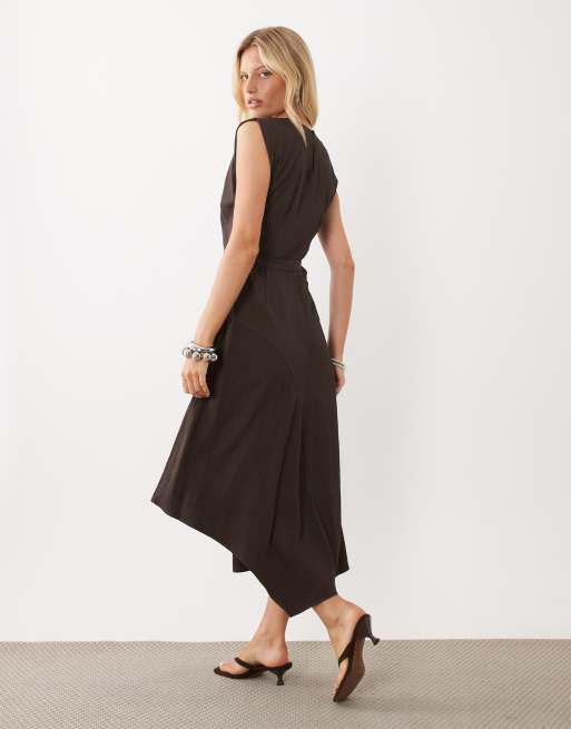 Mango robe midi sans manches avec ceinture marron, 4 de 4
