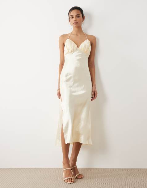  Mango - Robe nuisette mi-longue en satin - Blanc perle - view 1
