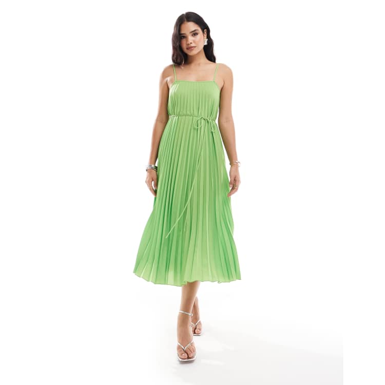 Mango Robe plissee mi longue a bretelles fines Vert ASOS