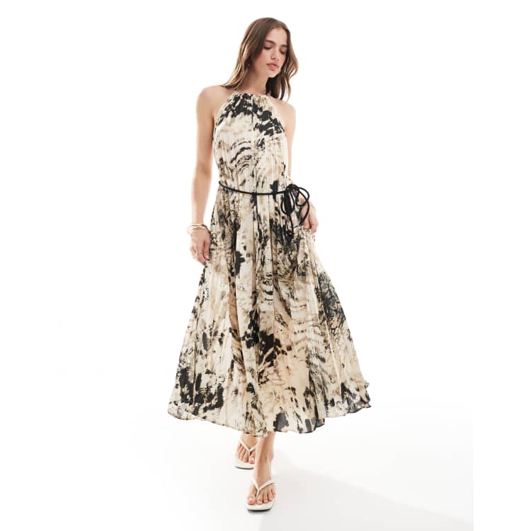 Mango Robe plissee mi longue a imprime peau de serpent et dos nu Gris ASOS