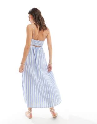 Mango Robe rayee mi longue a bretelles fines Bleu ASOS