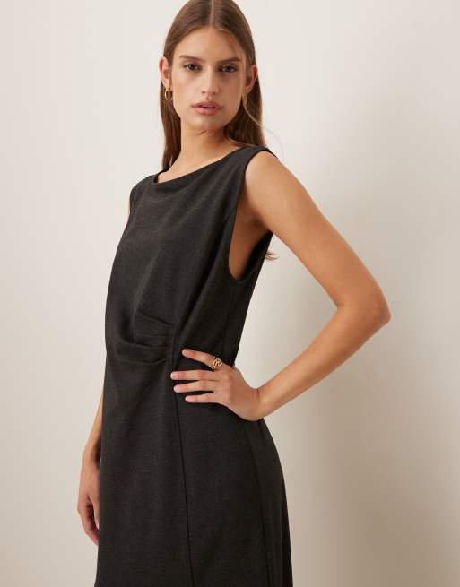 Mango - Robe sans manches mi-longue fendue à encolure bateau - Anthracite, 3 de 4