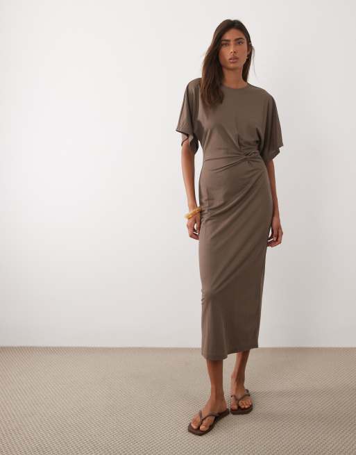 Mango - Robe t-shirt à détail torsadé - Kaki, 2 de 4