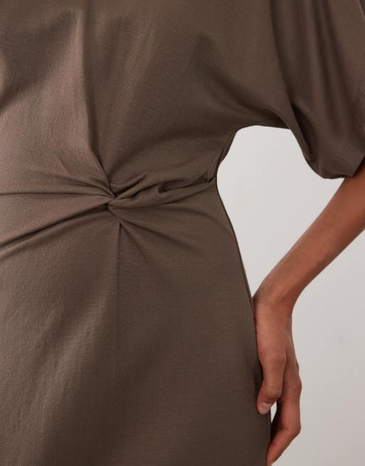 Mango - Robe t-shirt à détail torsadé - Kaki, 3 de 4