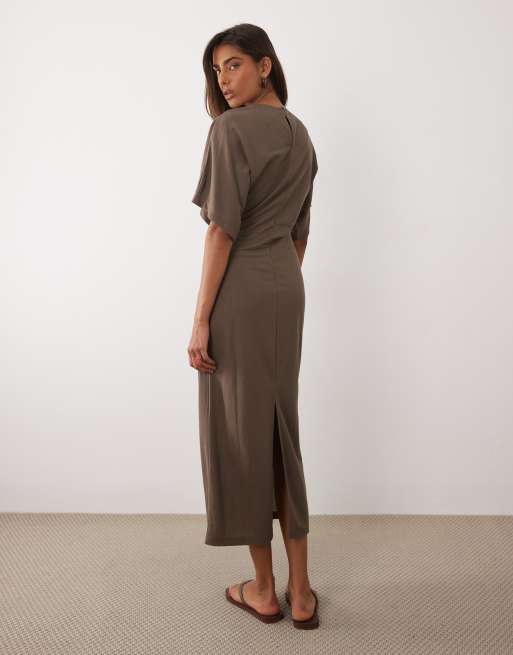 Mango - Robe t-shirt à détail torsadé - Kaki, 4 de 4