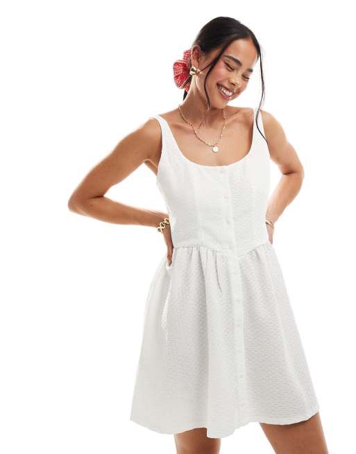 Mango - Robe texturée tendance folk à boutons - Blanc