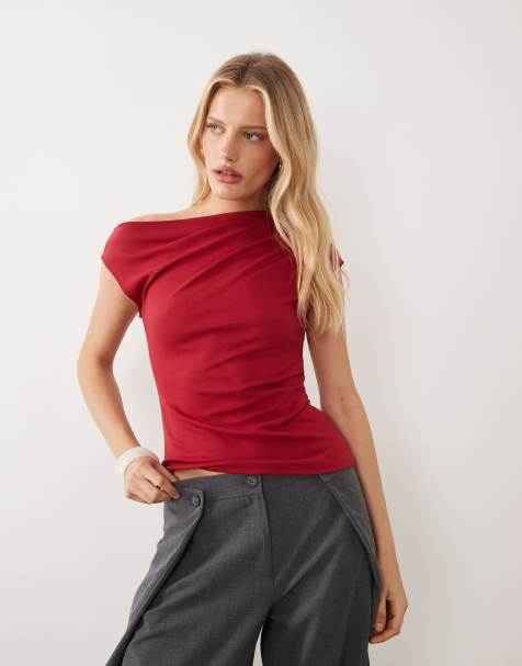 Mango – Röd, asymmetrisk t-shirt i bomullsmix - view 1