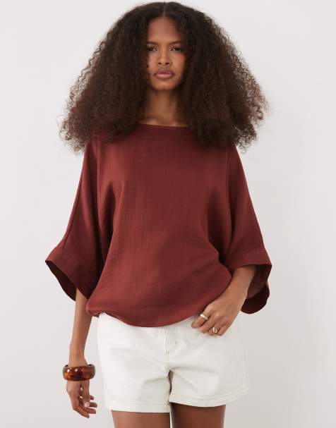 Mango – Röd blus med sänkt axelsöm - view 1