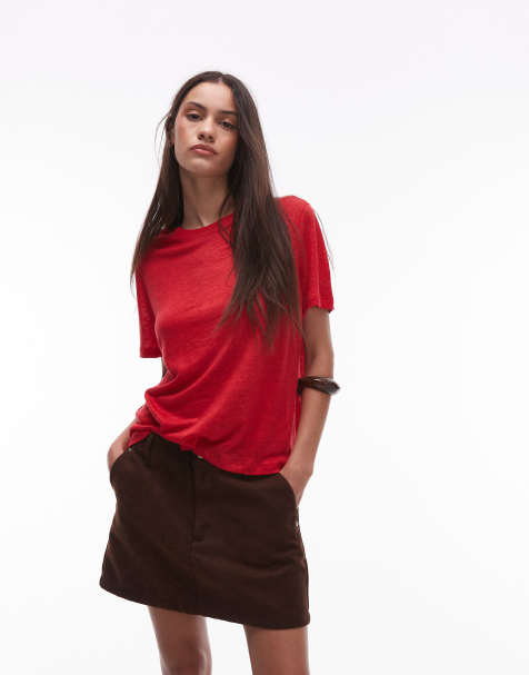 Mango – Röd t-shirt i linne, del av set - view 1