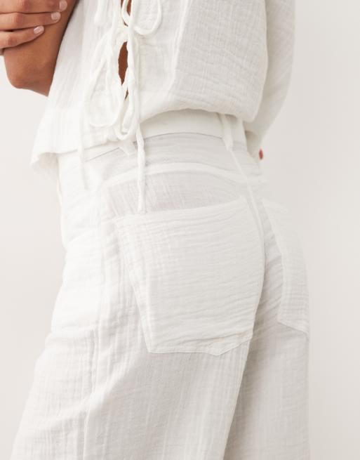 Mango Rodas 100% cotton textured trouser co-ord in white, 2 of 5