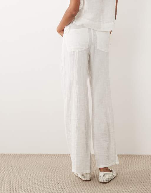 Mango Rodas 100% cotton textured trouser co-ord in white, 5 of 5