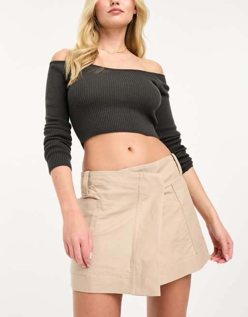 Mango Rok met overslag in beige