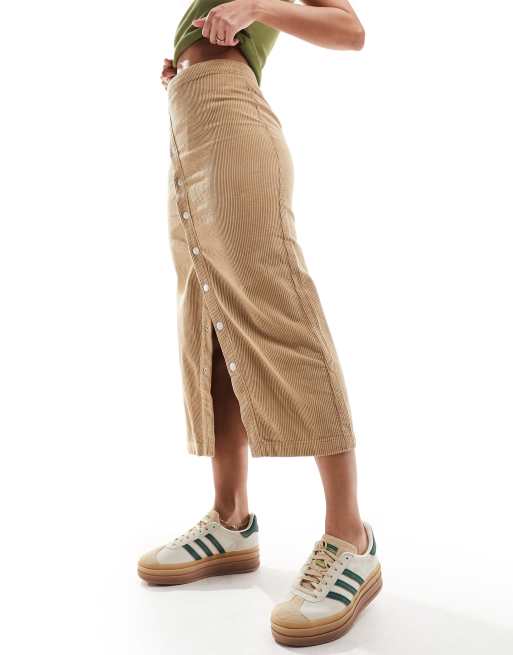 Mango - Rok van corduroy met knopen in bruin