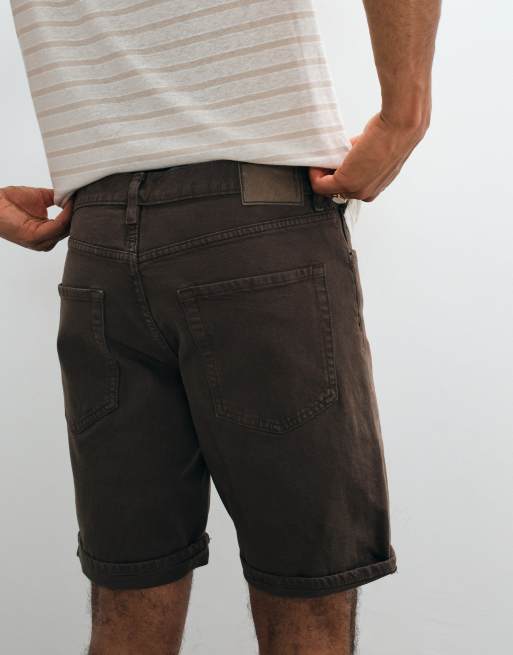Mango roll hem denim shorts in brown, 5 of 5