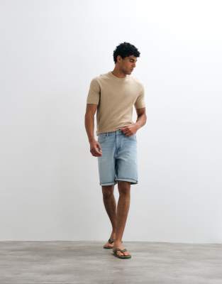 Mango Rolled Hem Denim Shorts In Blue
