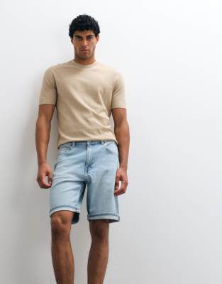 Mango Rolled Hem Denim Shorts In Blue