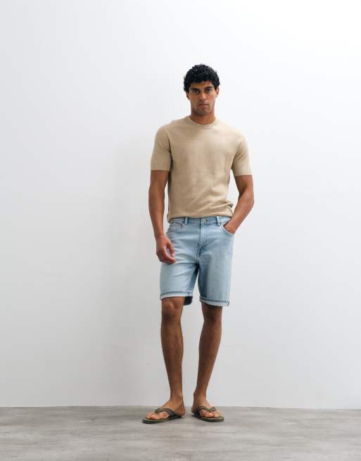 Mango rolled hem denim shorts in light blue, 4 of 5