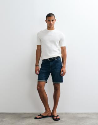 Mango Rolled Hem Denim Shorts In Blue