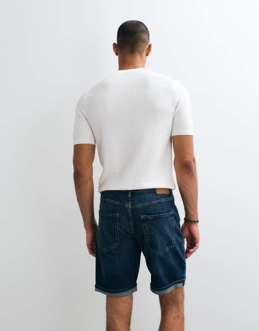 Mango rolled hem denim shorts in mid blue, 5 of 5