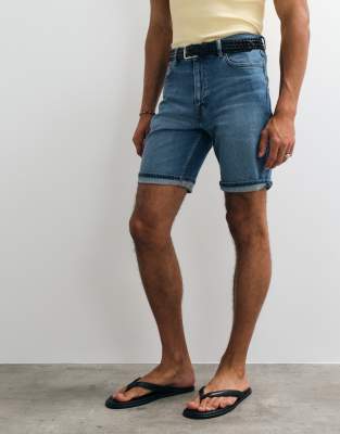 Mango Rolled Hem Denim Shorts In Blue