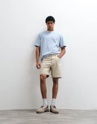 Mango Rolled Hem Relaxed Fit Denim Shorts In Neutral