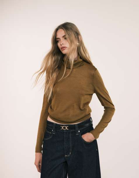 Mango – Rollkragenpullover in Hellbraun aus Feinstrick - view 1