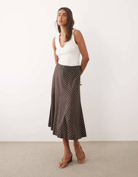Mango Romeo linen mix maxi skirt in black and white polka dot - view 1