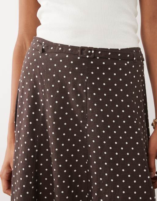 Mango Romeo linen mix maxi skirt in black and white polka dot, 4 of 5