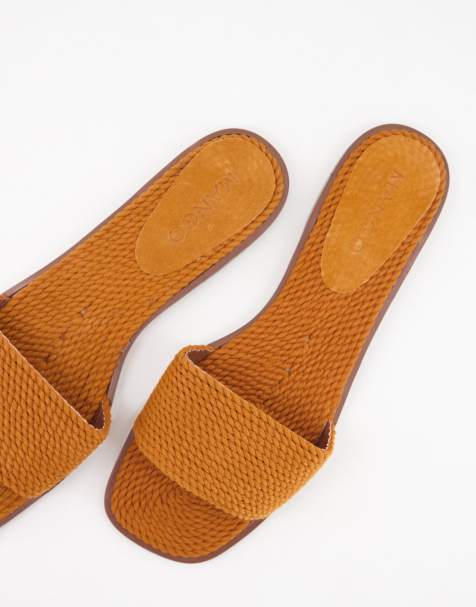 Mango rope flat slider sandal in tan - view 1