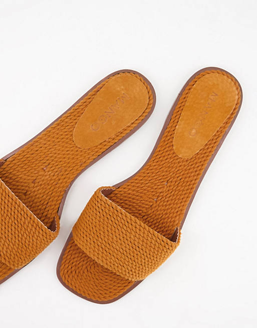 Mango rope flat slider sandal in tan