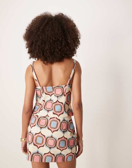Mango – Rosa, geometriskt mönstrad, ärmlös topp i bomullsmix, del av set, 4 av 4