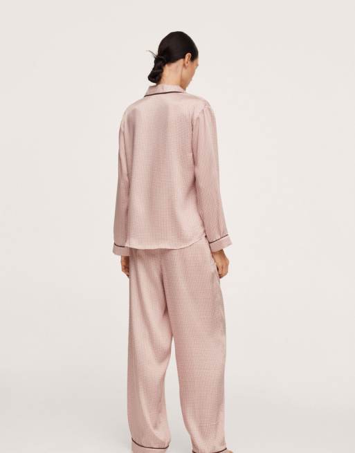 Mango – Rosa Pyjamahemd aus Satin mit Retro-Kachelmuster, Kombiteil, 4 von 4