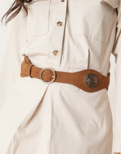 Mango rose emblem leather belt in brown - view 1