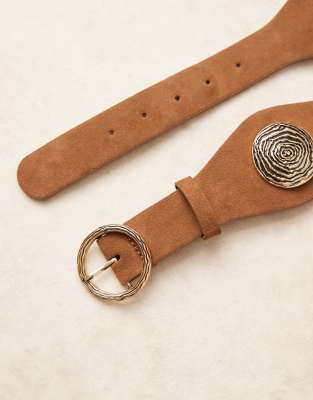 Mango Rose Emblem Leather Belt In Brown