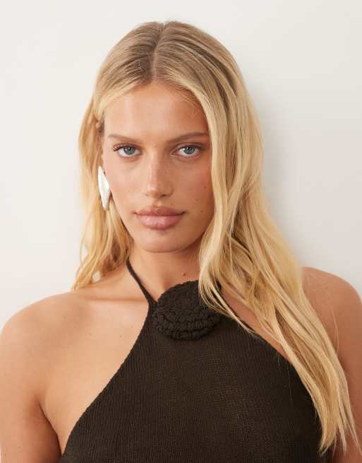 Mango – Roseta – Czekoladowobrązowy dzianinowy top z dekoltem typu halter, część zestawu, 4 z 4