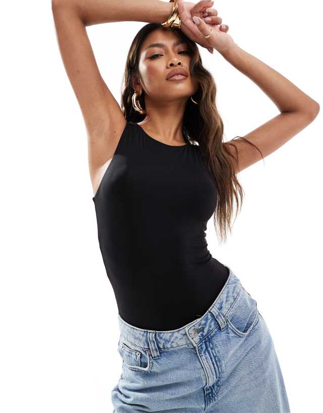 Mango - round neck bodysuit in black