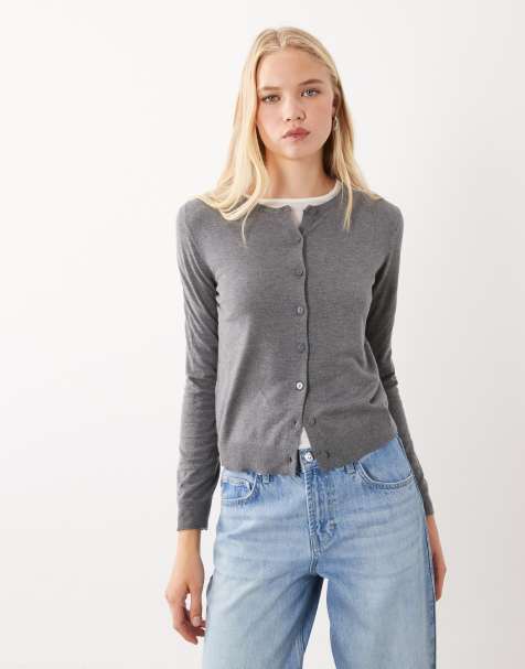 Mango round neck cardigan in grey - view 1
