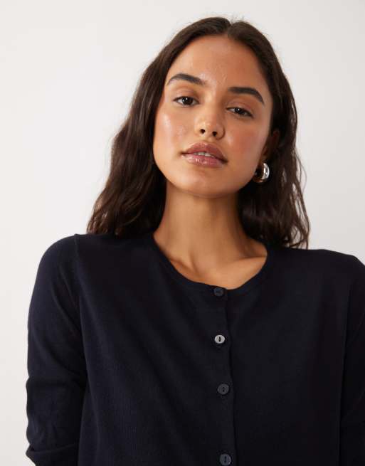 Mango round neck cardigan in navy, 3 of 4