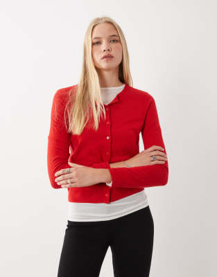 Mango Round Neck Cardigan In Red