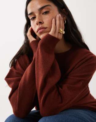 Mango Round Neck Fine Knit Sweater In Red