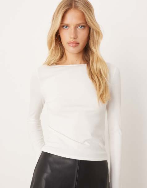 Mango round neck fine knit sweater in white - view 1