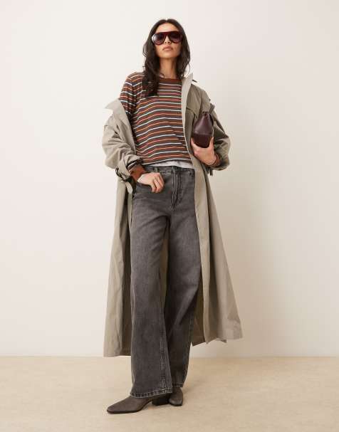 Mango round neck fine knit top in brown stripe