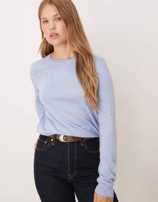 Mango Round Neck Fine Knit Top In Blue