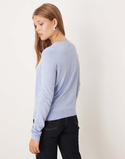 Mango round neck fine knit top in pastel blue, 3 of 4