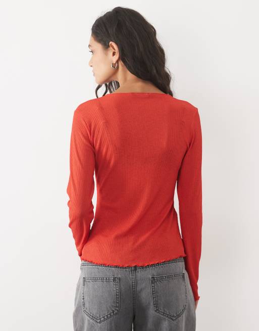 Mango round neck jersey cardigan in bright red, 4 of 4